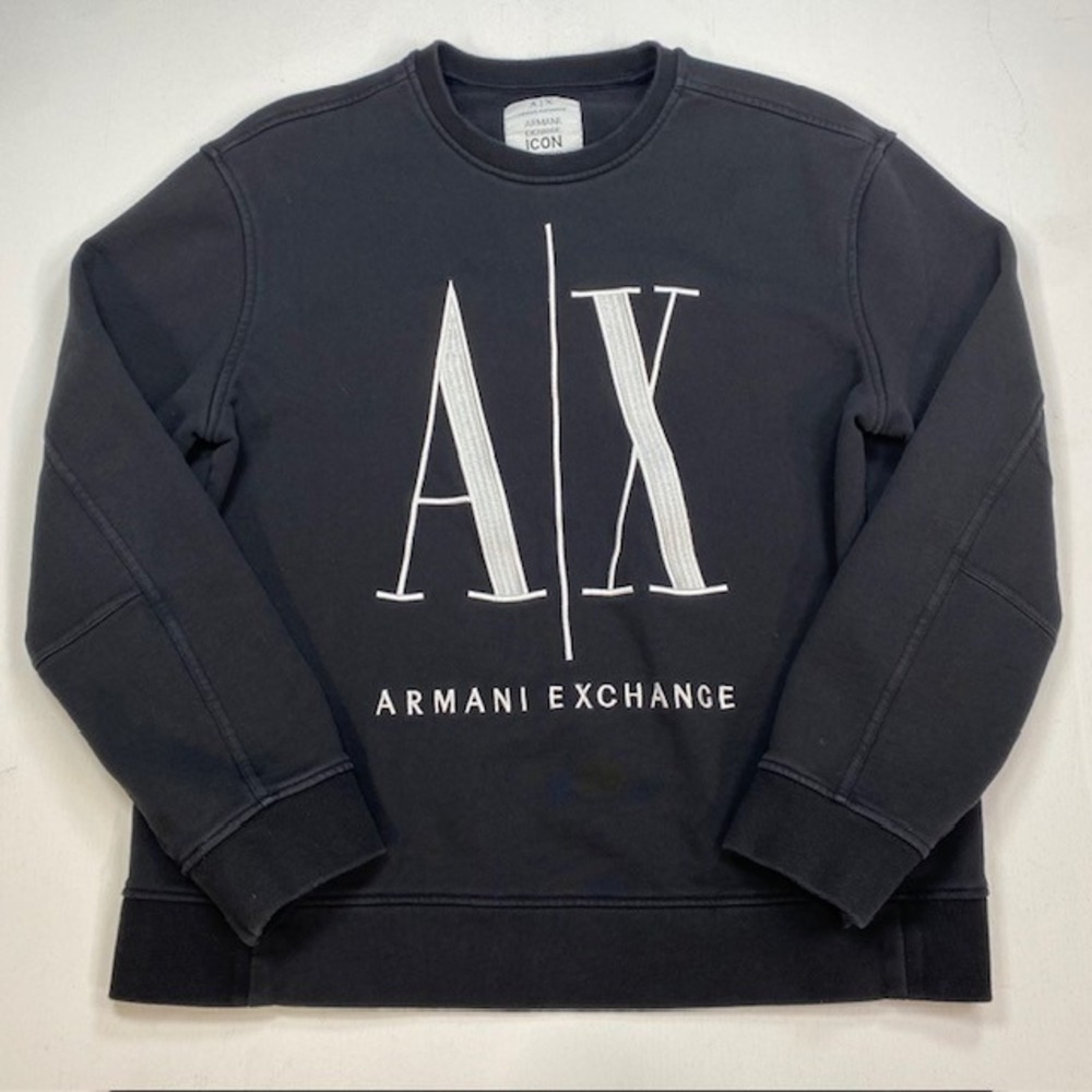 Armani Exchange Icon Period Black Embroidered Logo Sweatshirt 8NZMPA ZJ1ZZ L